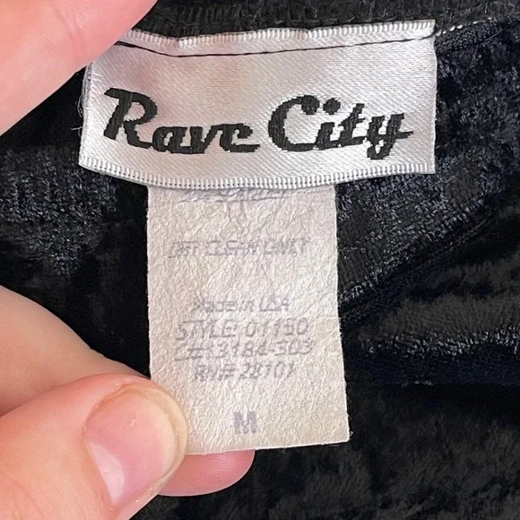 Rave City Vintage Pants Womens M Black Crushed Velvet Flare Leg 90s Y2K Goth - Picture 6 of 9